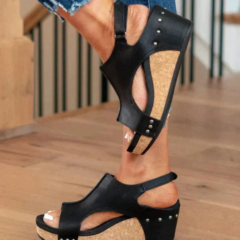 Lightweight Faux Leather Wedge Sandals With Adjustable Strap