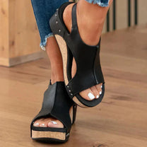 Lightweight Faux Leather Wedge Sandals With Adjustable Strap