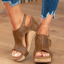 Lightweight Faux Leather Wedge Sandals With Adjustable Strap