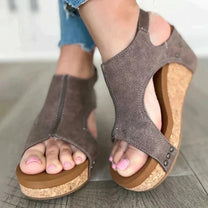 Lightweight Faux Leather Wedge Sandals With Adjustable Strap