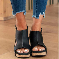 Lightweight Faux Leather Wedge Sandals With Adjustable Strap