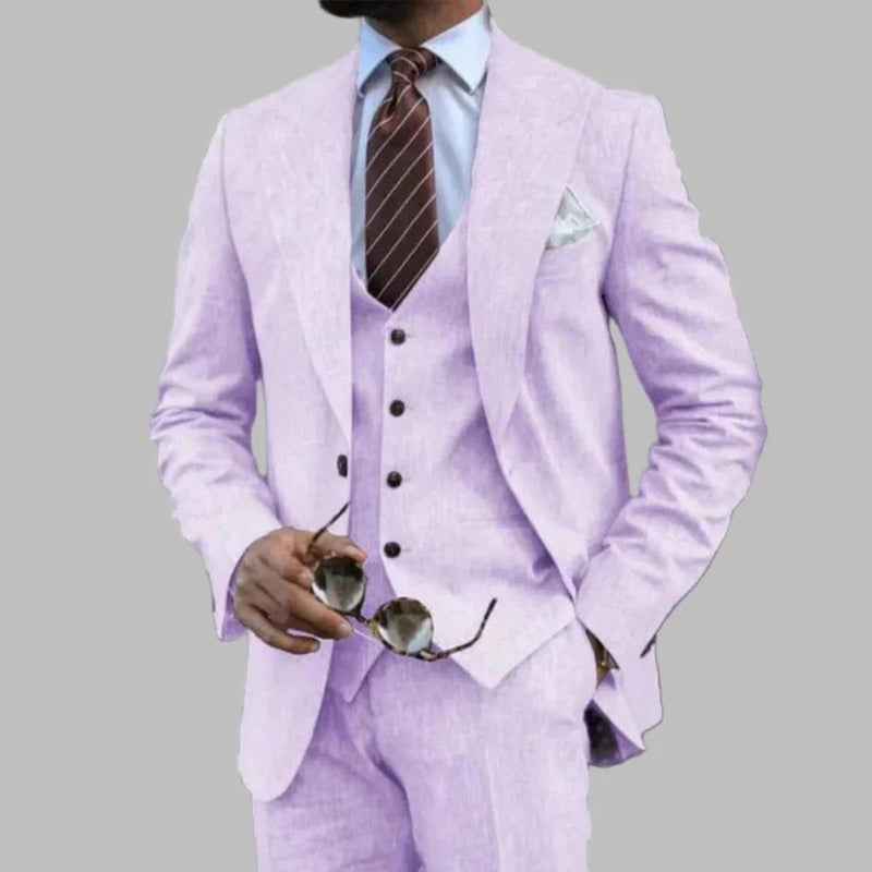 Lightweight Three-Piece Men&#39;s Suit With Notched Lapel