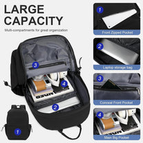 Lightweight Water-Resistant Laptop Backpack With Multiple Compartments - 15.6&quot; Travel Size