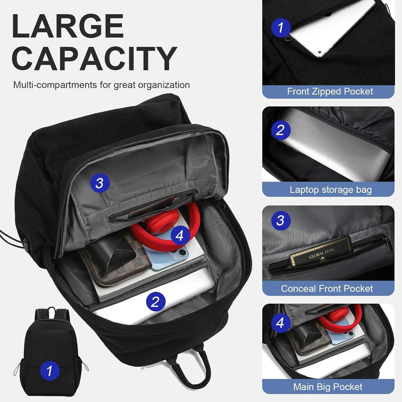 Lightweight Water-Resistant Laptop Backpack With Multiple Compartments - 15.6&quot; Travel Size