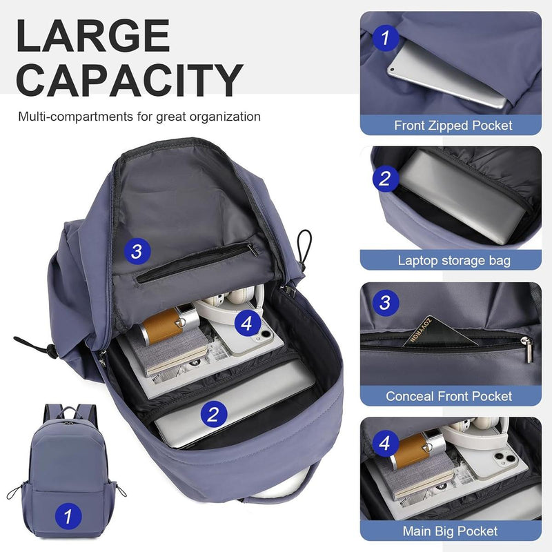 Lightweight Water-Resistant Laptop Backpack With Multiple Compartments - 15.6&quot; Travel Size