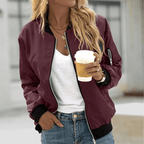 Lightweight Women&#39;s Relaxed Fit Bomber Jacket with Zip Pocket Herwick