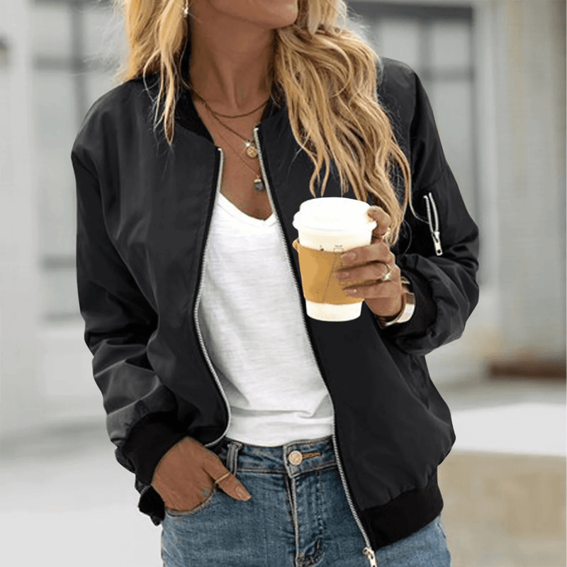 Lightweight Women&#39;s Relaxed Fit Bomber Jacket with Zip Pocket Herwick
