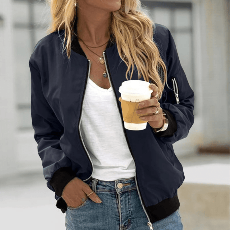 Lightweight Women&#39;s Relaxed Fit Bomber Jacket with Zip Pocket Herwick