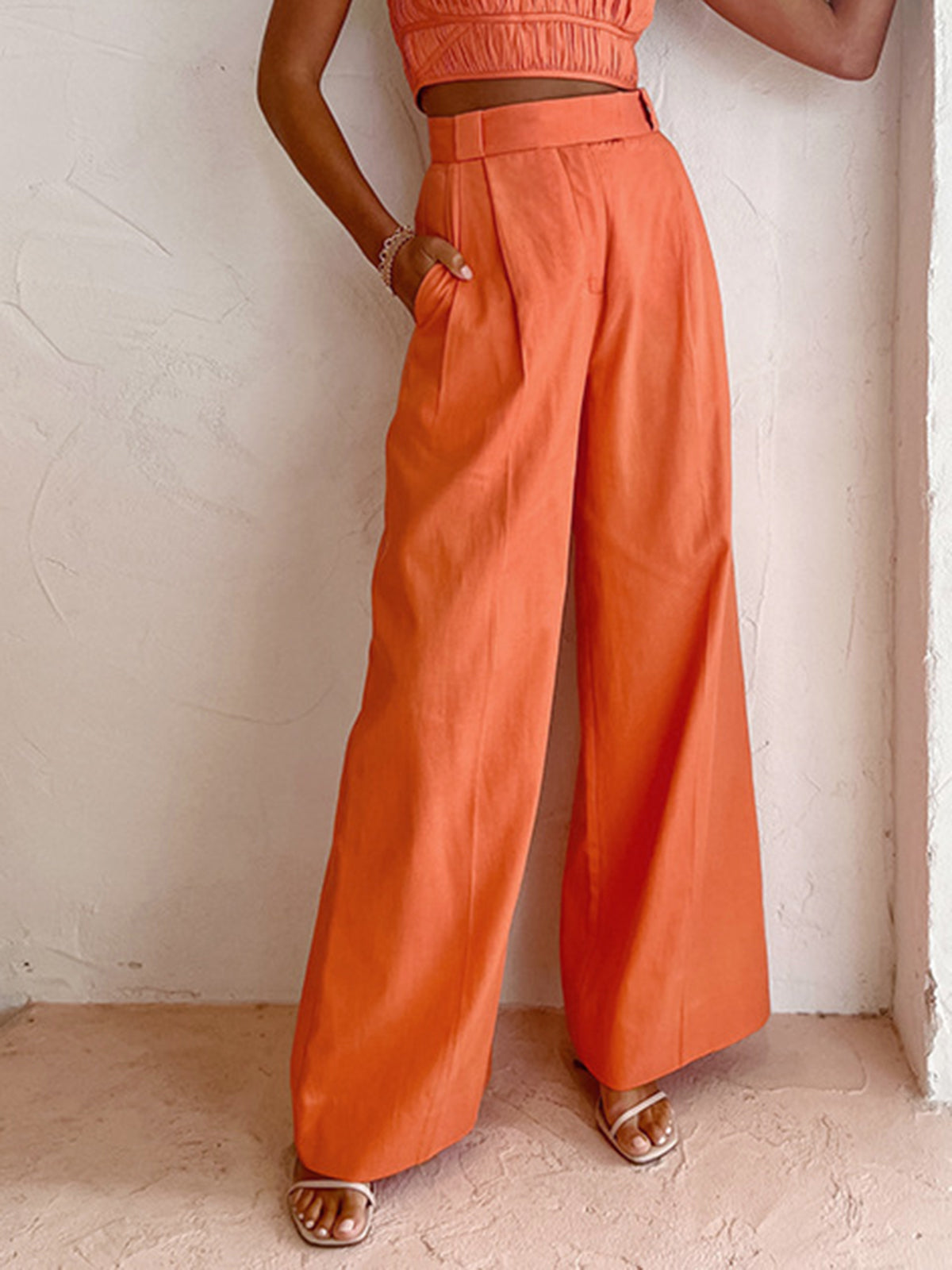 Linen Blend Wide Leg Pants