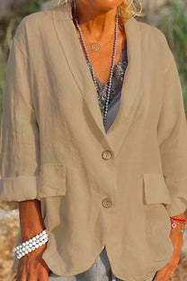 Linen Relaxed Fit V-Neck Jacket With Button Front