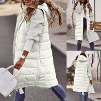Long Hooded Sleeveless Bodywarmer With Pockets