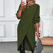 Long Knitted Dress With Flattering Wrap Design