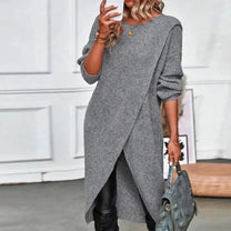 Long Knitted Dress With Flattering Wrap Design