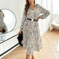 Long-Sleeve Leopard Print Dress For Women