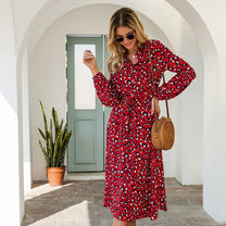 Long Sleeve Leopard Print Spring Dress