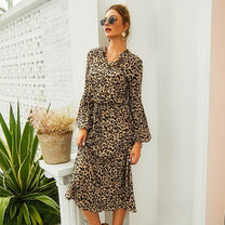 Long Sleeve Leopard Print Spring Dress