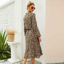 Long Sleeve Leopard Print Spring Dress