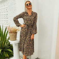 Long Sleeve Leopard Print Spring Dress