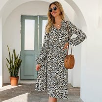Long Sleeve Leopard Print Spring Dress