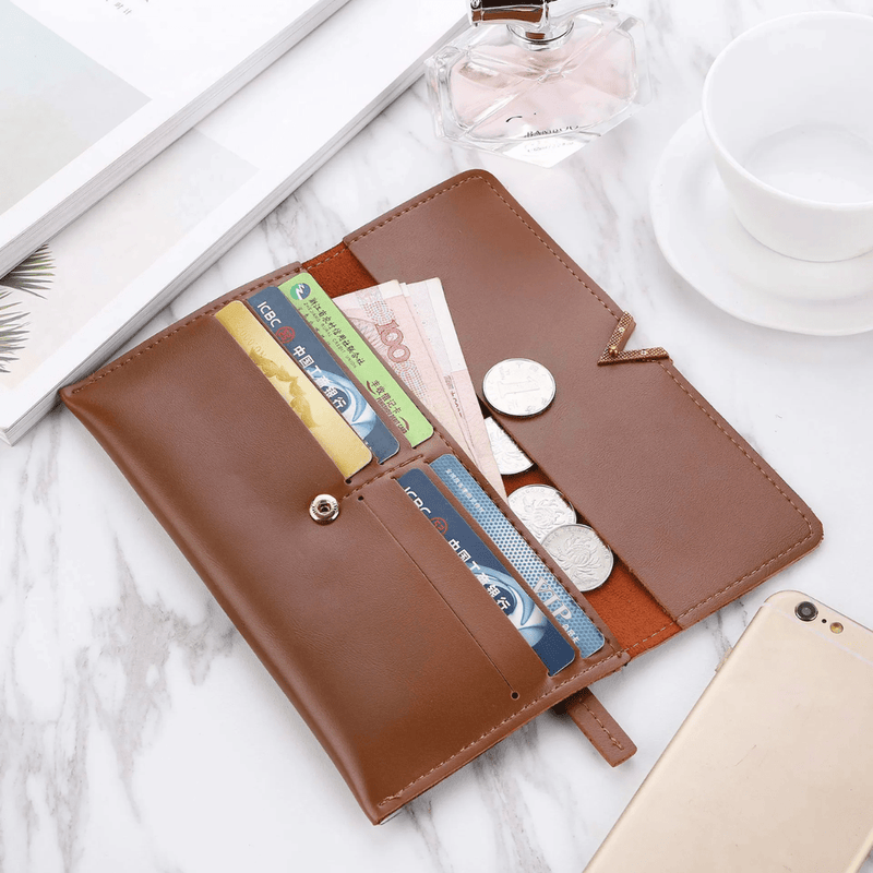 Long Velvet Leather Wallet With Gold Clasp