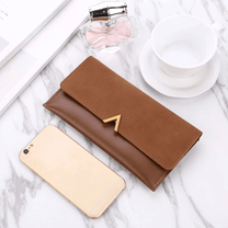 Long Velvet Leather Wallet With Gold Clasp
