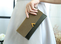 Long Velvet Leather Wallet With Gold Clasp