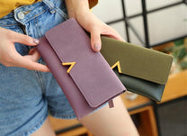 Long Velvet Leather Wallet With Gold Clasp