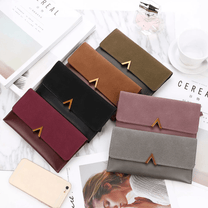 Long Velvet Leather Wallet With Gold Clasp