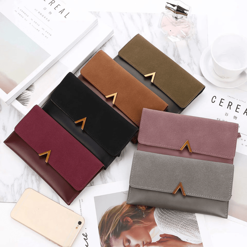 Long Velvet Leather Wallet With Gold Clasp