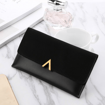 Long Velvet Leather Wallet With Gold Clasp