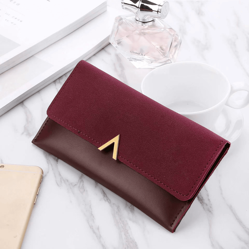 Long Velvet Leather Wallet With Gold Clasp