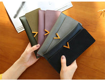 Long Velvet Leather Wallet With Gold Clasp