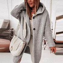 Long Warm Hooded Knit Cardigan