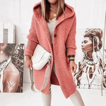 Long Warm Hooded Knit Cardigan