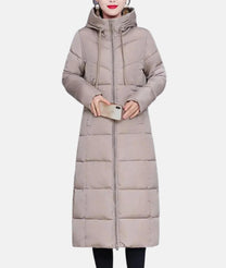 Long Winter Coat For Women With Hood And Zip Closure