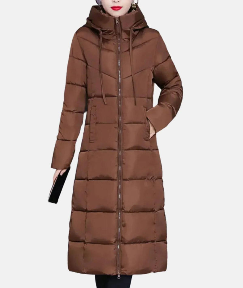 Long Winter Coat For Women With Hood And Zip Closure