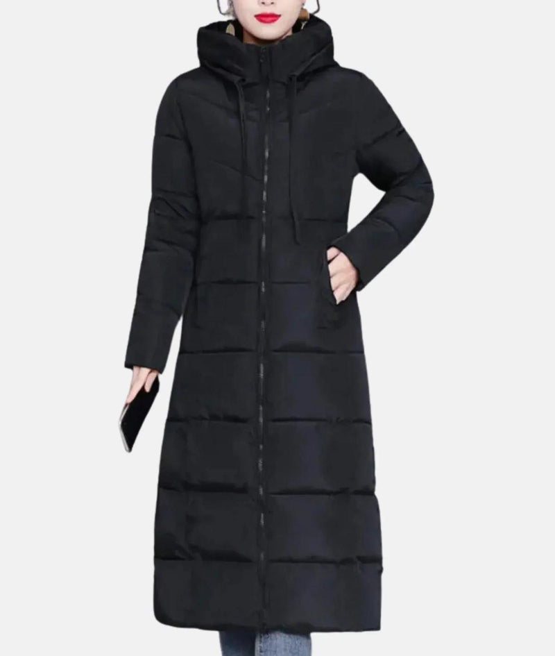 Long Winter Coat For Women With Hood And Zip Closure