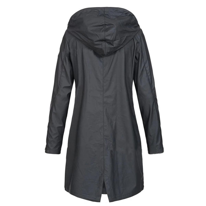 Long Women&#39;s Autumn Coat With High Collar And Button Closure