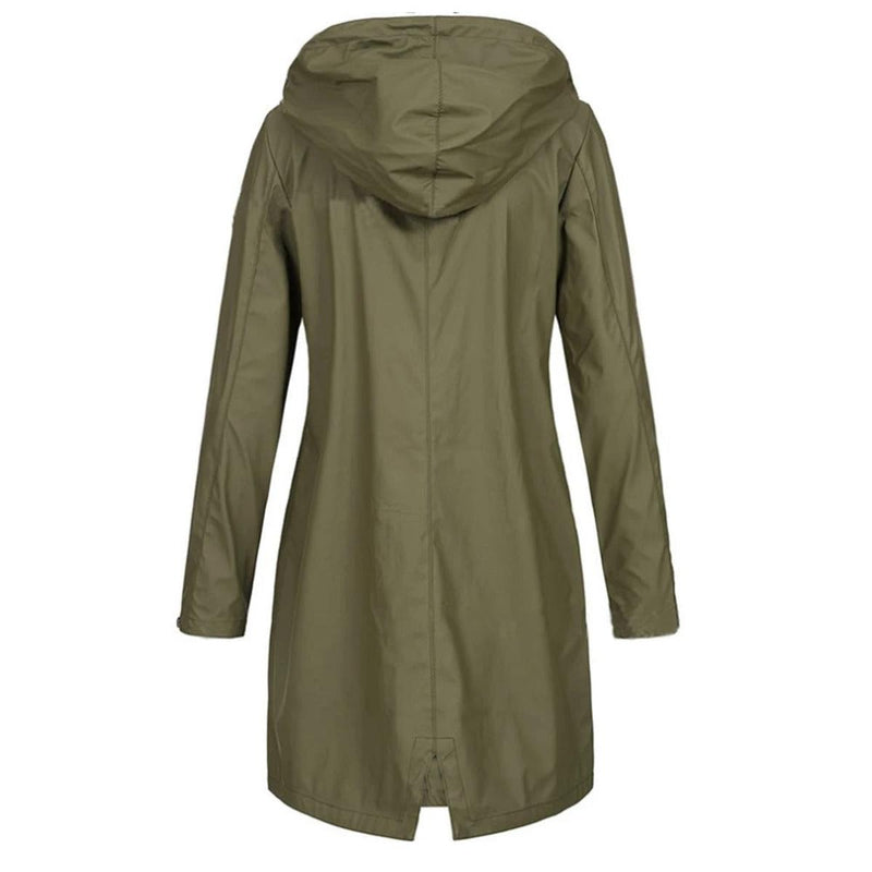 Long Women&#39;s Autumn Coat With High Collar And Button Closure