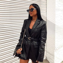 PU Leather Women&#39;s Blazer Jacket With Tailored Cut For Versatile Styling