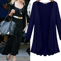 Long Women&#39;s Cardigan With Ruffle Details, Cotton-Polyester Blend, V-Neck, Available In Multiple Colours