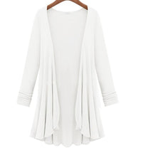 Long Women&#39;s Cardigan With Ruffle Details, Cotton-Polyester Blend, V-Neck, Available In Multiple Colours