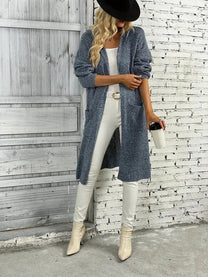 Long Women&#39;s Knitted Cardigan For Autumn And Winter