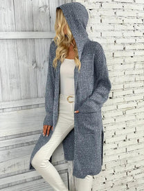 Long Women&#39;s Knitted Cardigan For Autumn And Winter