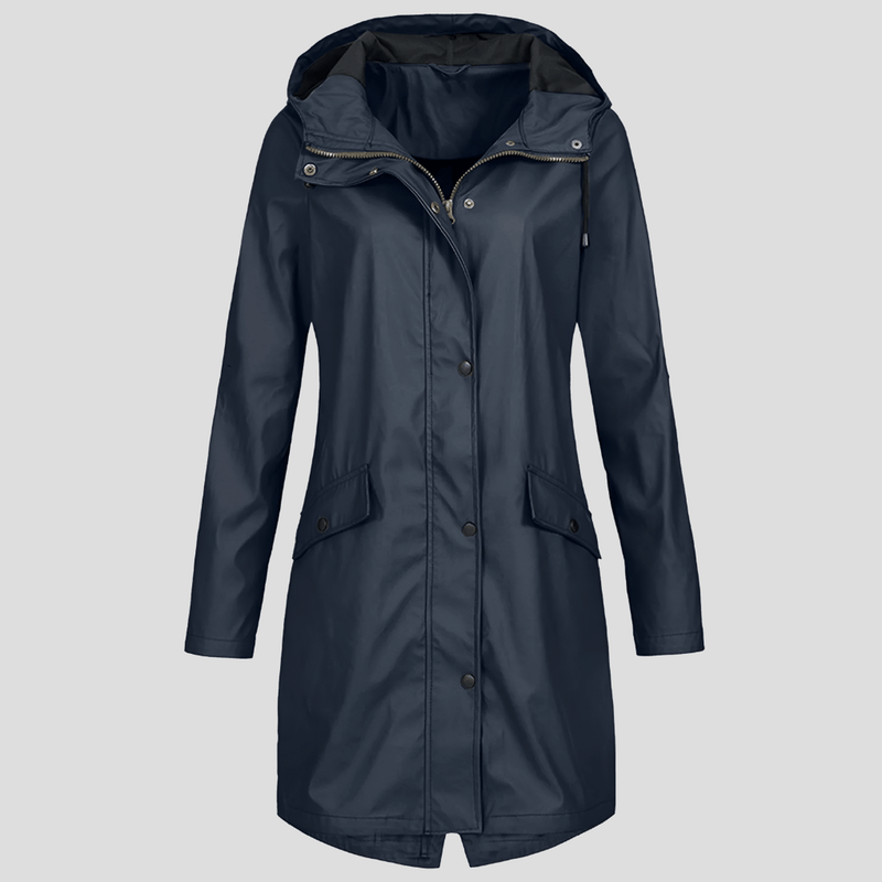 Long Women&#39;s Raincoat With Adjustable Hood And Pockets