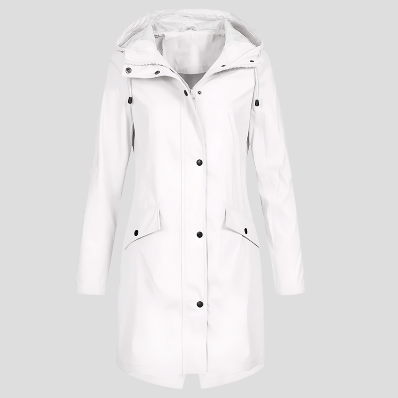 Long Women&#39;s Raincoat With Adjustable Hood And Pockets