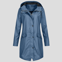 Long Women&#39;s Raincoat With Adjustable Hood And Pockets