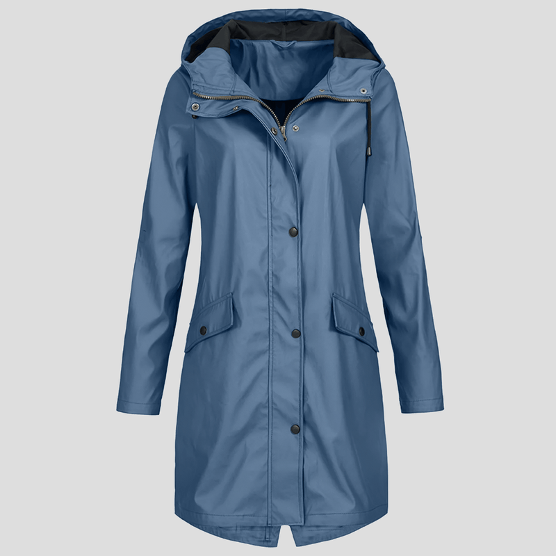 Long Women&#39;s Raincoat With Adjustable Hood And Pockets