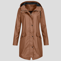 Long Women&#39;s Raincoat With Adjustable Hood And Pockets