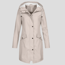 Long Women&#39;s Raincoat With Adjustable Hood And Pockets